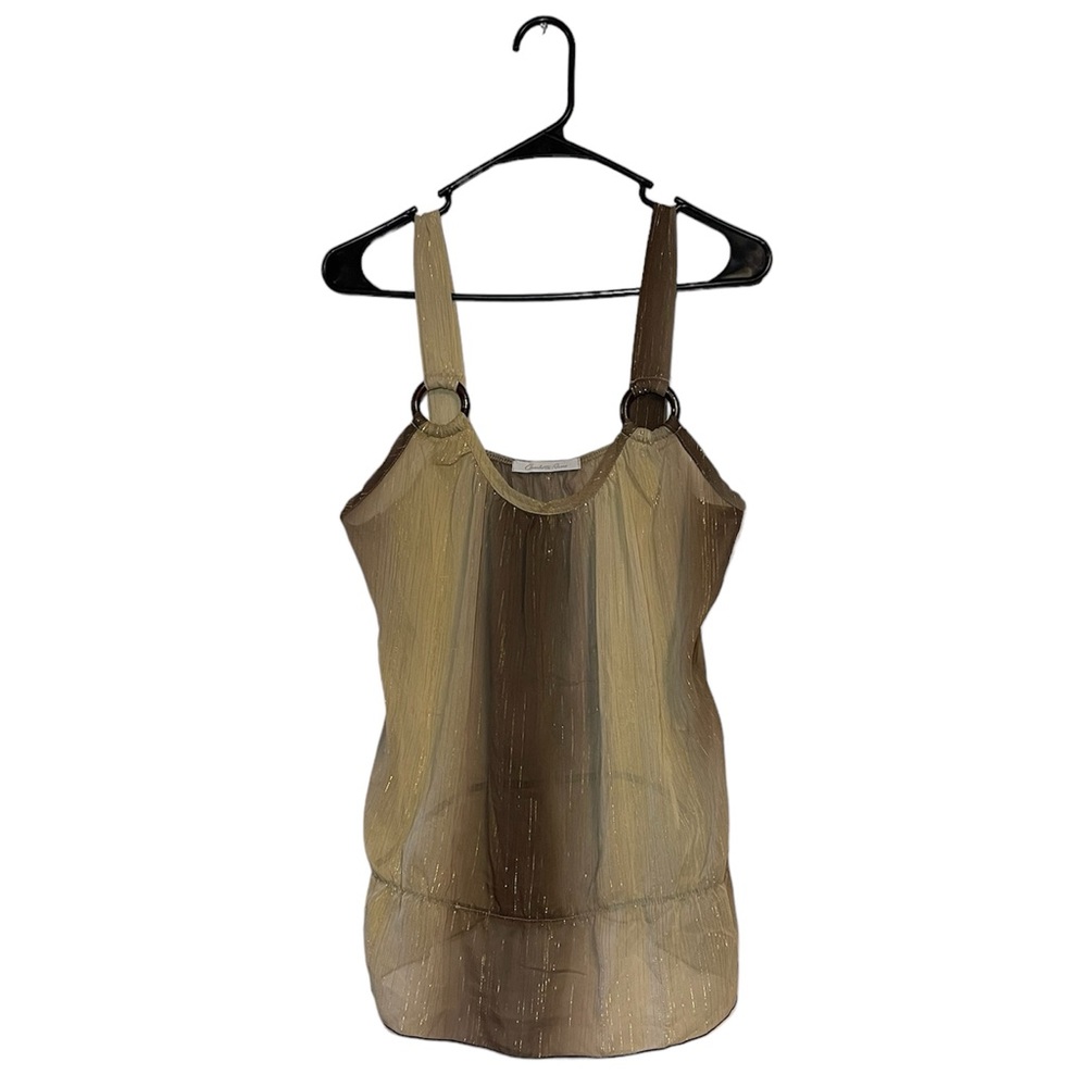 Vintage Charlotte Russe Long Sheer Tank Wood Accents Brown Tan Gold Size Medium